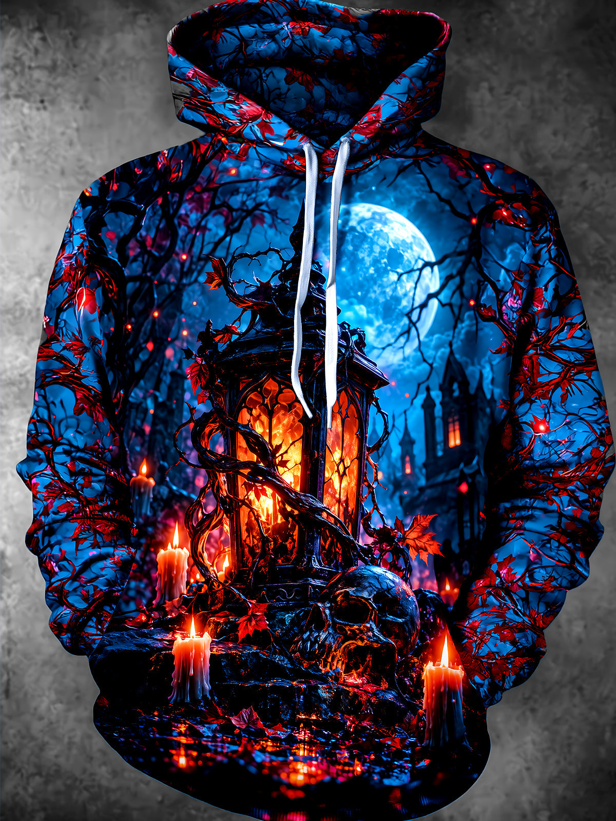 Adaychic Men's Halloween Gothic Lantern And Skull Print Long Sleeve Hoodie