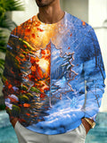 Adaychic Men's Long Sleeve Hoodie - Dual Color Maple Leaf With Autumn And Winter Landscapes Print