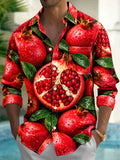 Adaychic Men's Printed Pomegranate Fruit And Leaves Print Long Sleeve Shirt with Chest Pocket