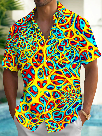 Adaychic Men's Printed Abstract Psychedelic Fluid Pattern Short Sleeve Shirt with Chest Pocket