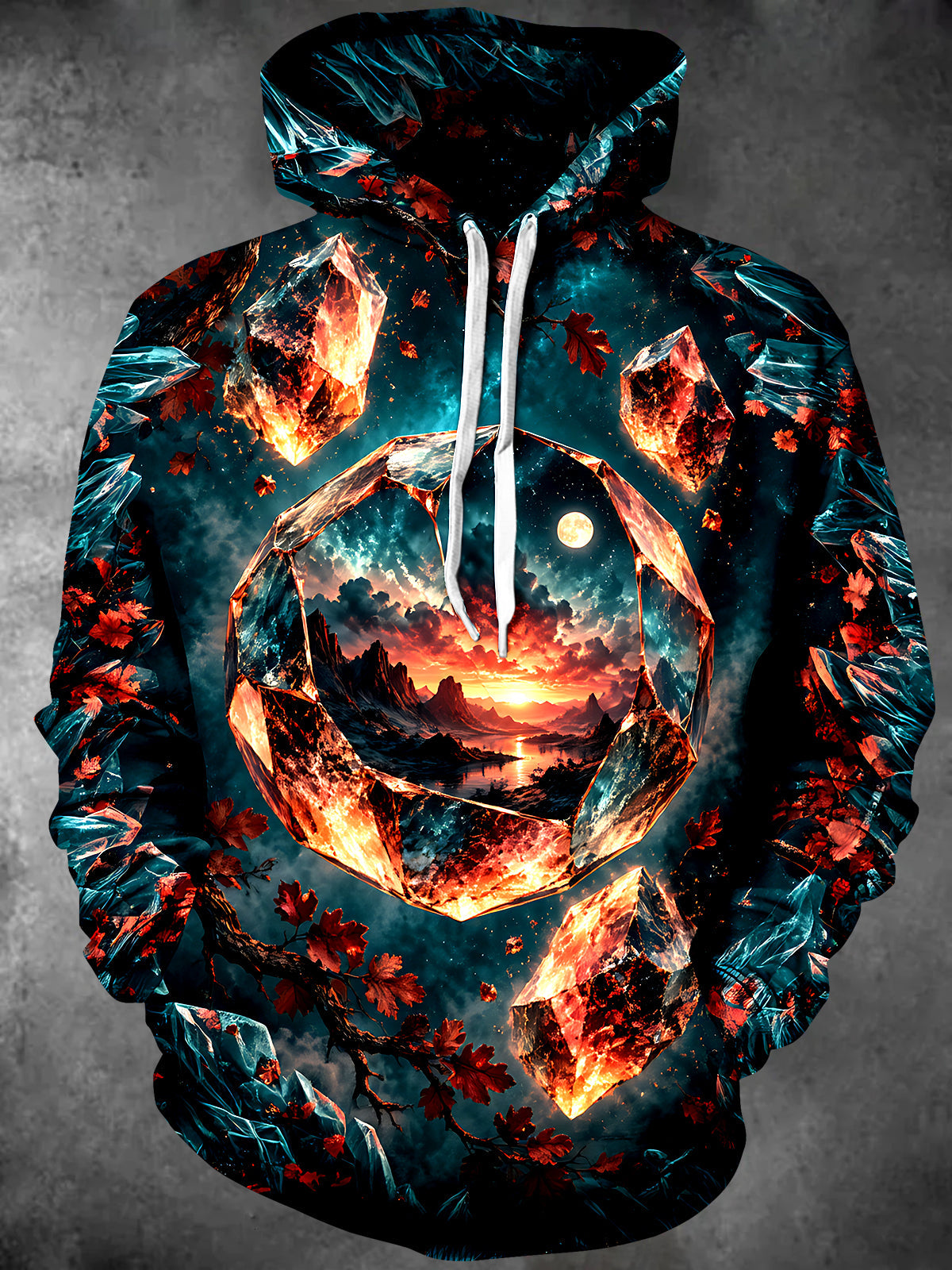 Adaychic Men's Crystal Geode And Mountain Landscape Print Long Sleeve Hoodie