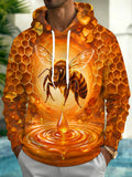 Adaychic Men's Graphic Honey Bee And Honeycomb Print Long Sleeve Hoodie