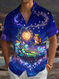 Adaychic Men's Short Sleeve Shirt - Hedgehog On Floating Island With Mushrooms Print with Chest Pocket