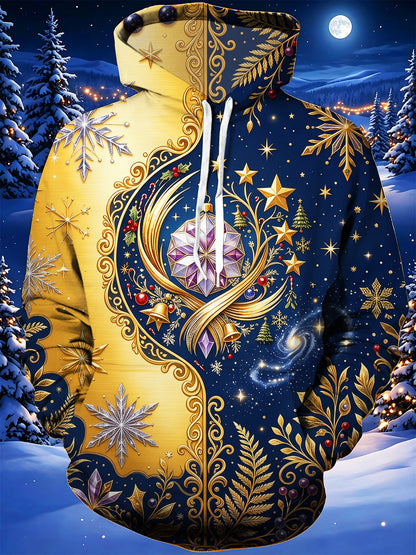 Adaychic Men's Christmas Ornaments And Snowflakes Print Long Sleeve Hoodie