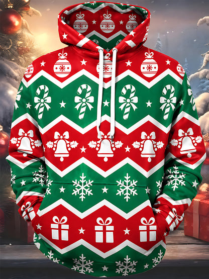 Adaychic Men's Printed Christmas Pattern Holiday Motif Print Long Sleeve Hoodie
