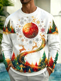 Adaychic Men's Long Sleeve Hoodie - Reindeer And Christmas Forest With Snowflakes Print