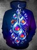 Adaychic Men's Long Sleeve Hoodie - Crystal Water Drops With Autumn Maple Leaves Print