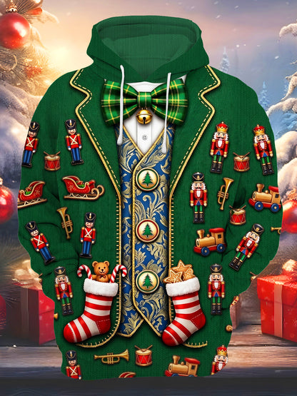 Adaychic Men's Graphic Christmas Stockings And Sleigh Print Long Sleeve Hoodie