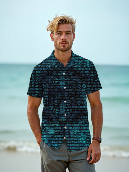 Geometric Print Men's Pocket Short Sleeve Shirts